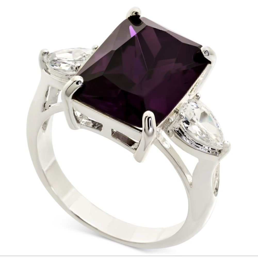 NWT Charter Club Emerald Cut Crystal Ring in Silver Plate, size 9